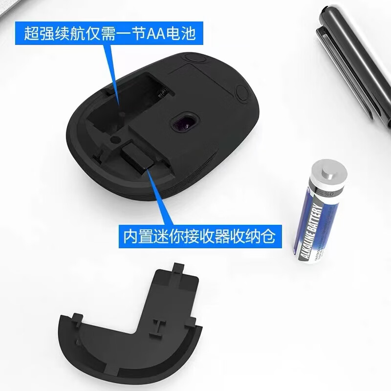 联想（Lenovo）WS202无线鼠标小巧商务办公家用笔记本电脑台式USB滑鼠 黑色